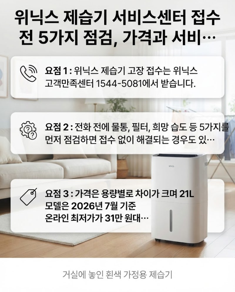 위닉스 제습기 서비스센터 접수 전 5가지 점검, 가격과 서비스 전화 정리