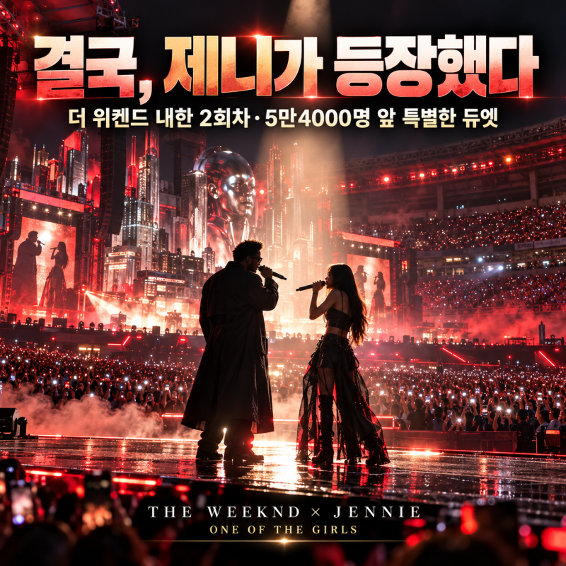 더 위켄드 내한 2회차, 결국 제니가 등장했다…5만4000명 앞에서 완성된 'One Of The Girls'
