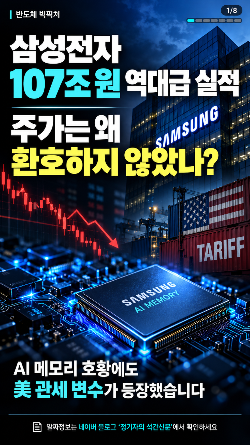 [반도체 빅픽처] 삼성전자 107조 원 역대급 실적에도 주가는 보합권…美 관세 압박까지, 투자....