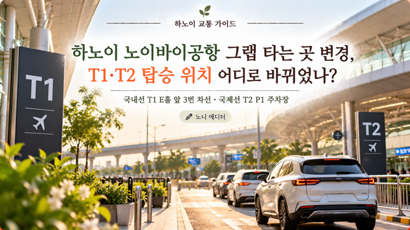 하노이 노이바이공항 그랩 타는 곳 변경, T1·T2 탑승 위치 어디로 바뀌었나?