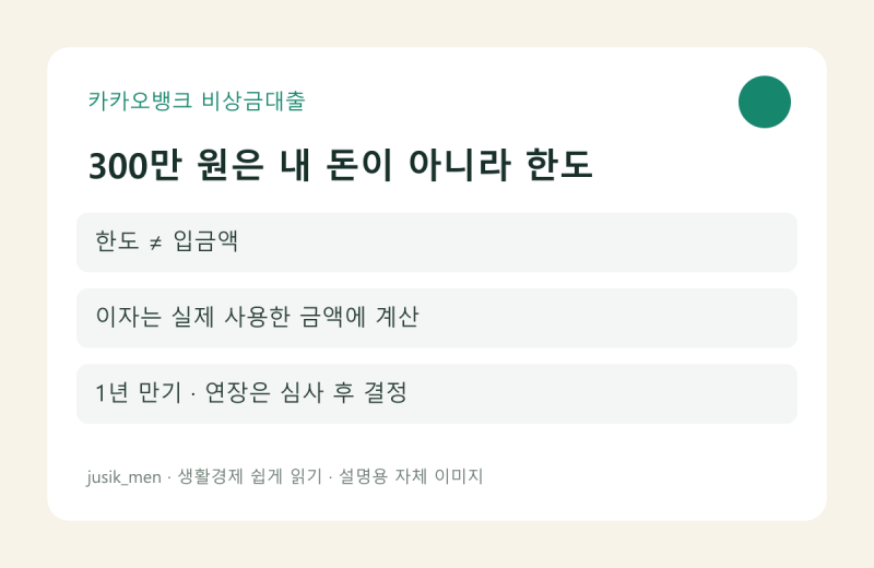 카카오 비상금대출 300만 원, 입금되는 줄 알았다면? 가상 사례로 보는 조건과 이자