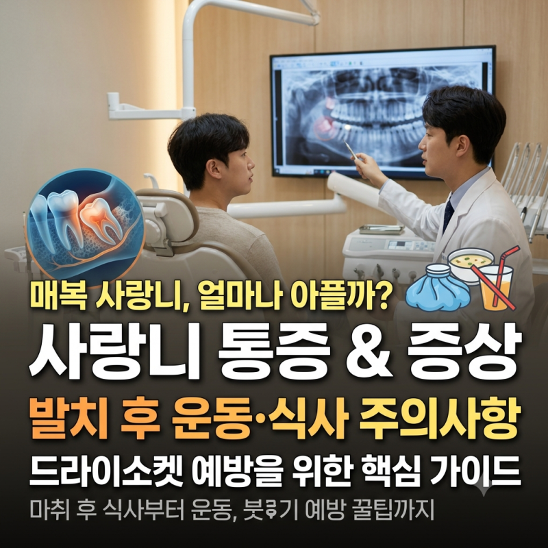사랑니 증상 통증정도, 발치 후 운동 식사 주의사항 총정리!