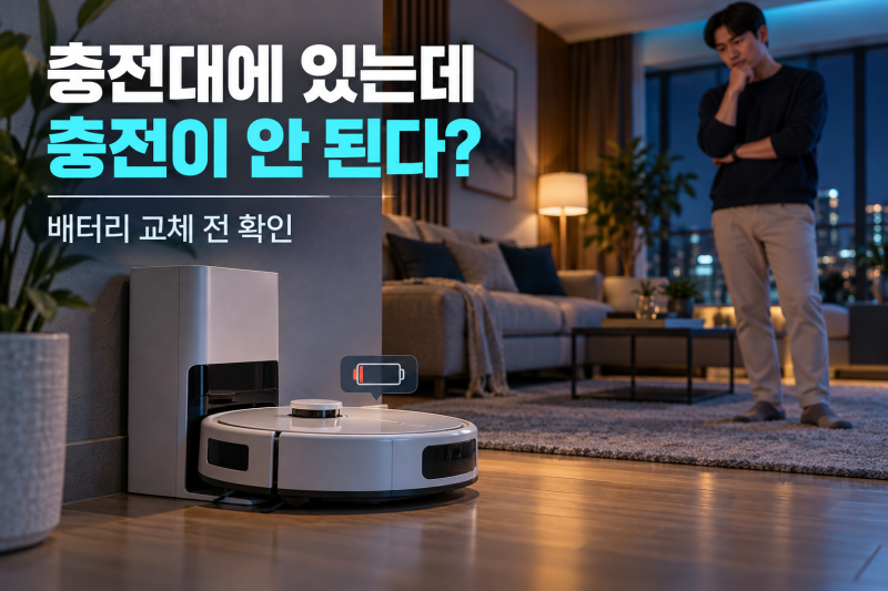 로봇청소기가 충전대에 있는데 충전이 안 될 때, 배터리 교체 전 확인할 것