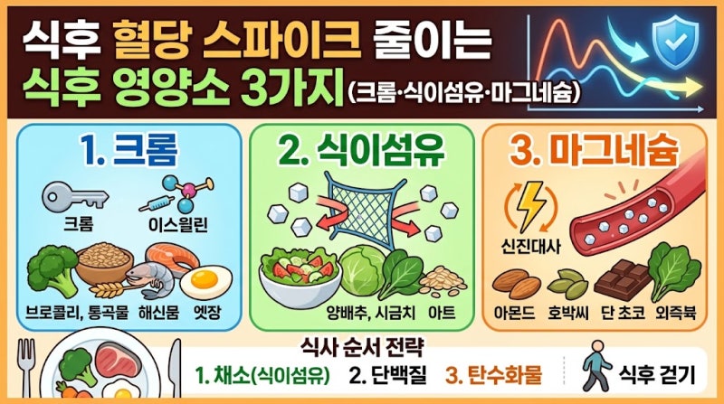 혈당 스파이크 줄이는 식후 영양소 3가지 (크롬·식이섬유 등)