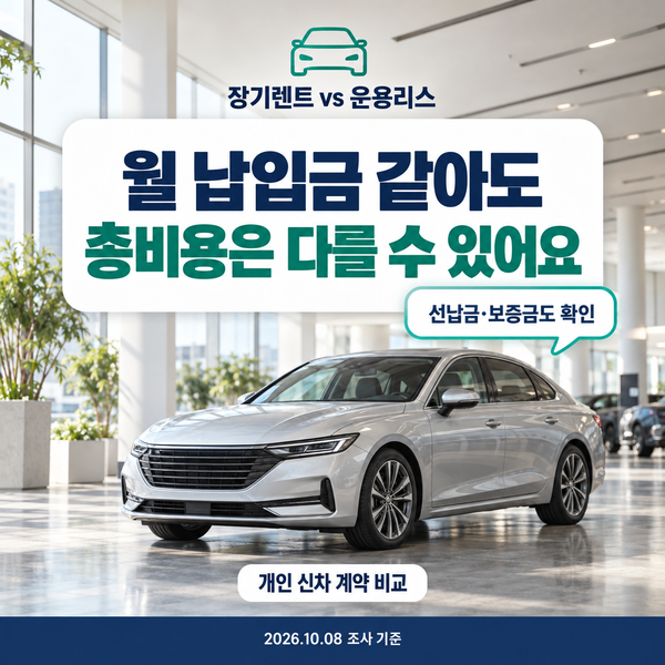 자동차 장기렌트 리스 차이 월 납입금 같다고 총비용까지 같은 건 아닙니다