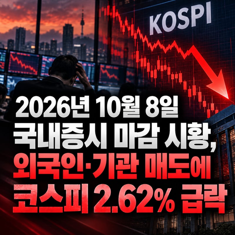 2026년 10월 8일 국내증시 마감 시황, 외국인·기관 매도에 코스피 2.62% 급락