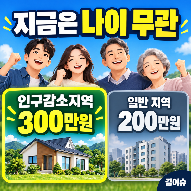 인구감소지역 생애최초 취득세 300만원, 나이 상관없습니다…내년 '청년 300만원'과 다른 점