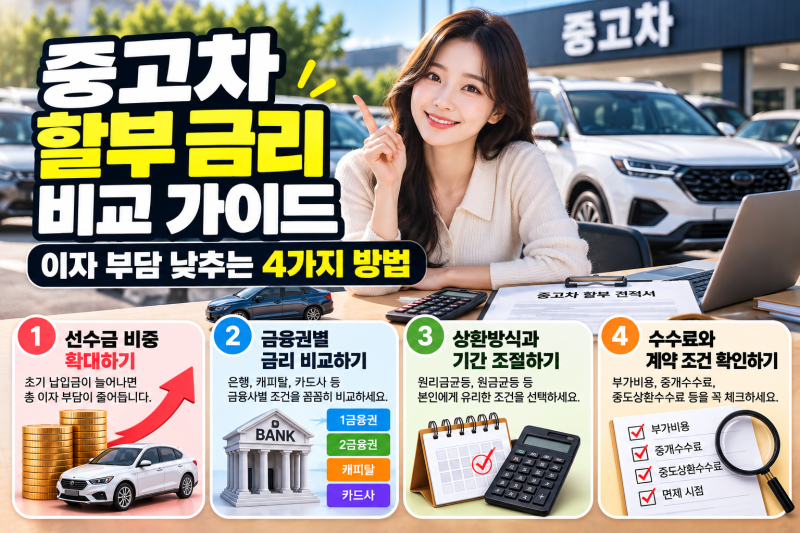 중고차 할부 금리 비교 가이드: 이자 부담 낮추는 4가지 방법