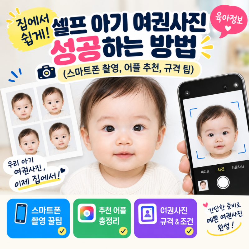 [정보] 셀프 아기 여권사진 집에서 성공하는 방법 (스마트폰 촬영, 어플 추천, 규격 팁)