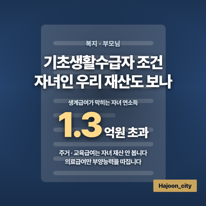 기초생활수급자 조건, 자녀인 우리 재산도 보나