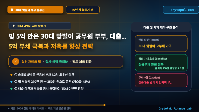[재테크 팁] 빚 5억 안은 30대 맞벌이 공무원 부부, 대출 상환과 저축 균형 잡는 재무 솔루션