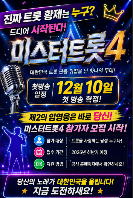 미스터트롯4 첫방송 언제? 12월 10일 확정, 미스트롯4 잇는 참가자 모집 총정리