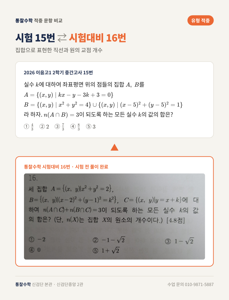 [통찰수학학원] 이음고 2학기 중간고사, 15번부터 23번까지 "이거 풀어 본 문제예요"