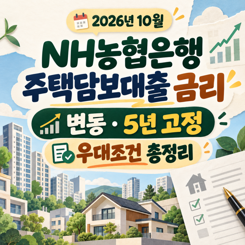 NH농협은행 주택담보대출 금리 2026년 10월｜변동·5년 고정 우대조건 총정리