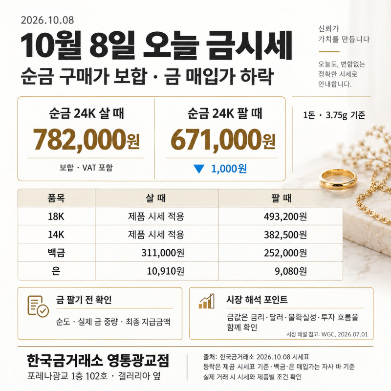 [오늘 금시세] 10월 08일 | 18K·14K 금 팔 때 확인할 점｜한국금거래소 영통광교점