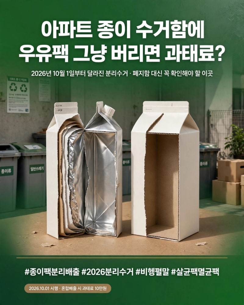 2026년 10월 종이팩 별도 분리배출 시행 총정리 (일반팩 vs 멸균팩 완벽 구분법