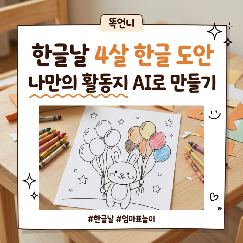 한글날 4살 한글 도안, 나만의 활동지 AI로 만들기 모르면 손해
