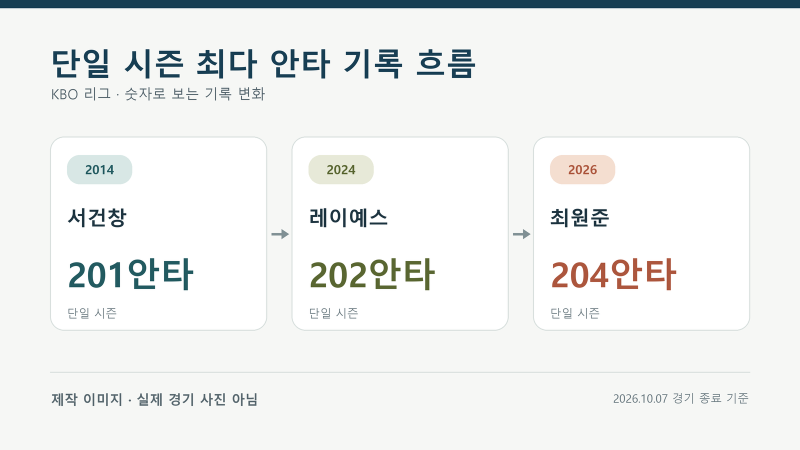 최원준 204안타 신기록｜KBO 단일시즌 최다안타, 레이예스 203개 추격
