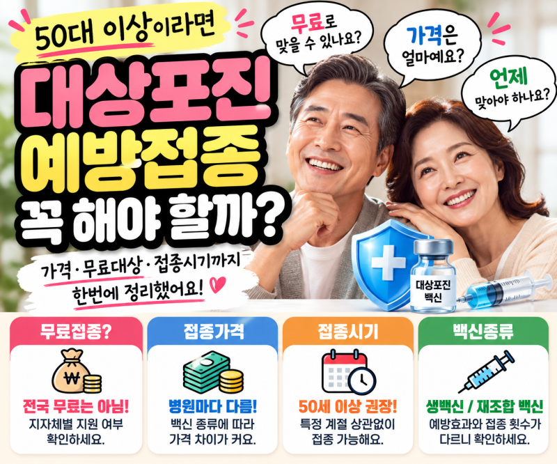 50대 대상포진 예방접종 꼭 해야 할까? 가격·무료 대상·접종 시기 총정리