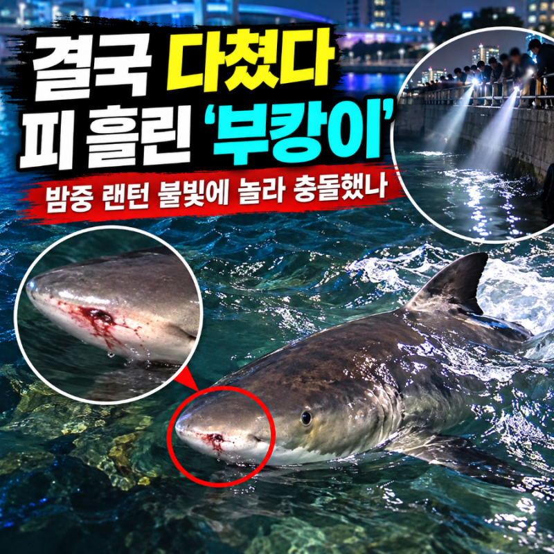피흘린 부캉이ㅣ부산 북항 상어 결국 다쳤다…밤중 랜턴 불빛에 놀라 충돌했나