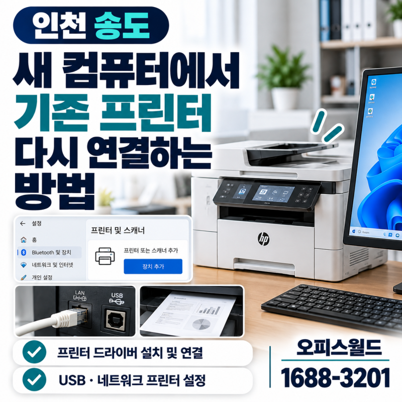 새 컴퓨터에서 기존 프린터 다시 연결하는 방법｜인천 송도 프린터 설치