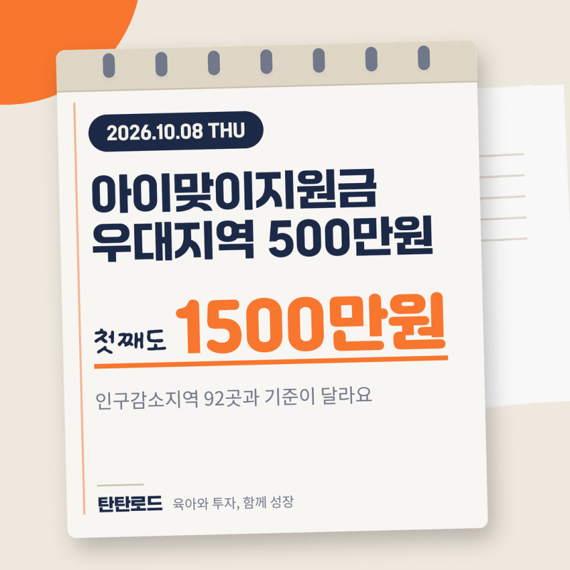 2027년 출산지원금 우대지역 첫째 1500만원, 아동기본수당 월 30만원 받는 조건