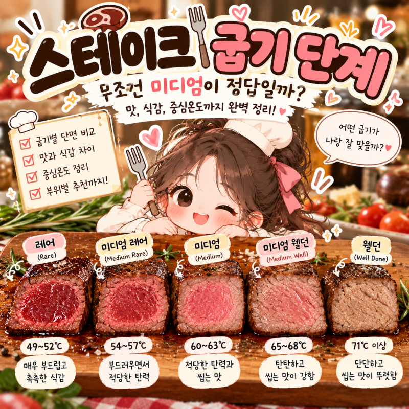 스테이크굽기 단계, 무조건 미디엄이 정답일까? 부위별 추천 굽기까지, 꼭 알아야 할 차이!