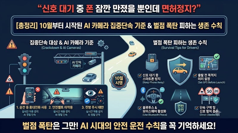 "신호 대기 중 폰 잠깐 만졌을 뿐인데 면허정지?" 10월부터 시작된 AI 카메라 집중단속 기준과 ....