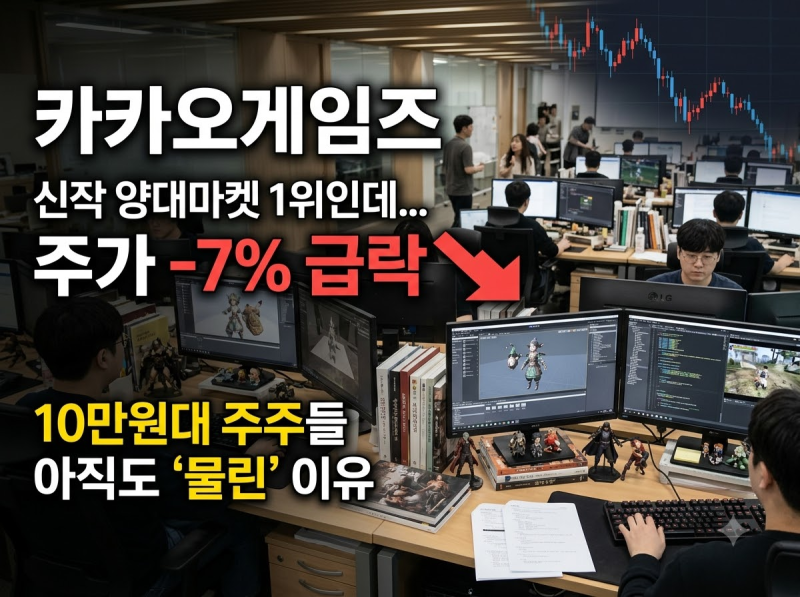카카오게임즈 신작 '도깨비의세계' 양대마켓 1위인데 주가 -7%…10만원대 주주들 아직도 물린 ....