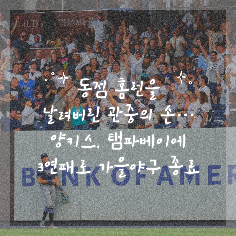 동점 홈런을 날려버린 관중의 손… 양키스, 탬파베이에 3연패로 가을야구 종료