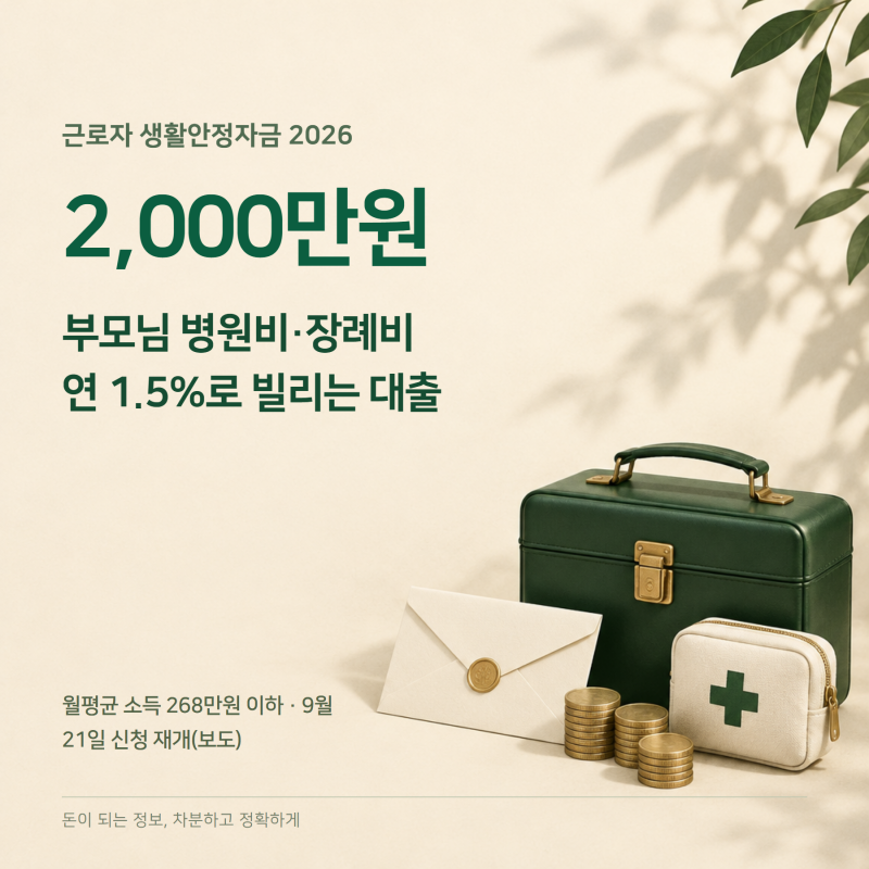 근로자 생활안정자금 최대 2,000만원, 부모님 병원비·장례비를 연 1.5%로 빌립니다 — 생활안....