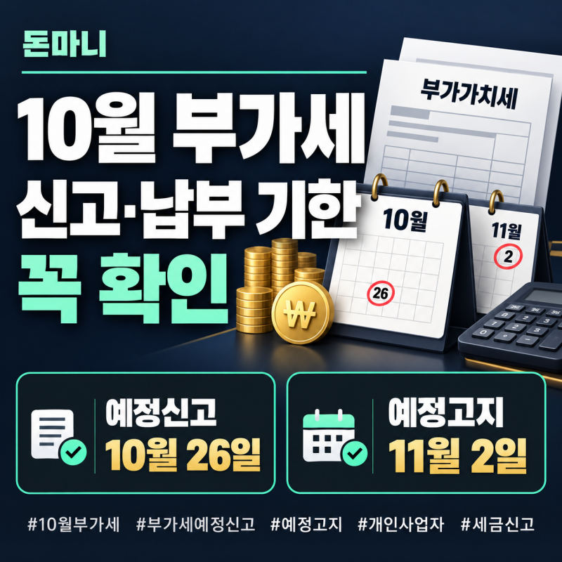 2026년 10월 부가세 예정신고 26일까지, 개인사업자는 11월 2일? 조기환급 6일 단축 총정리