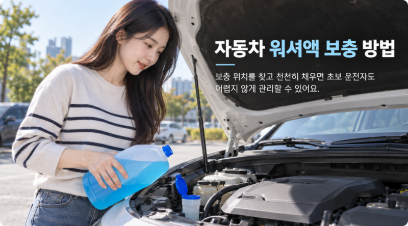 자동차 워셔액 보충 방법 6단계｜주입구 확인부터 겨울용 선택까지