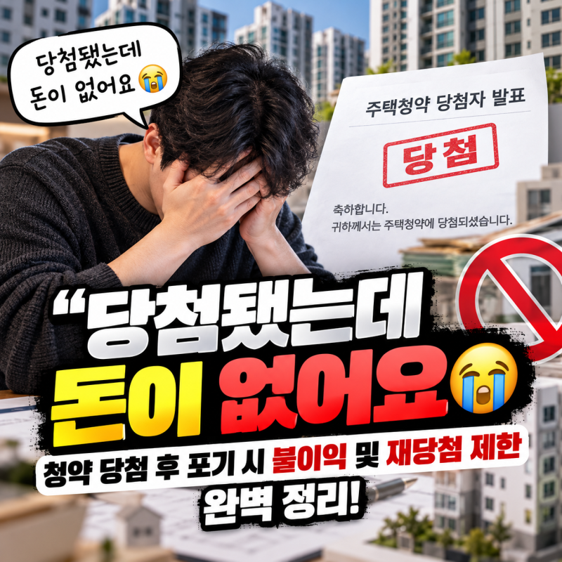"당첨됐는데 돈이 없어요" 청약 당첨 후 포기 시 불이익 및 재당첨 제한 완벽 정리!