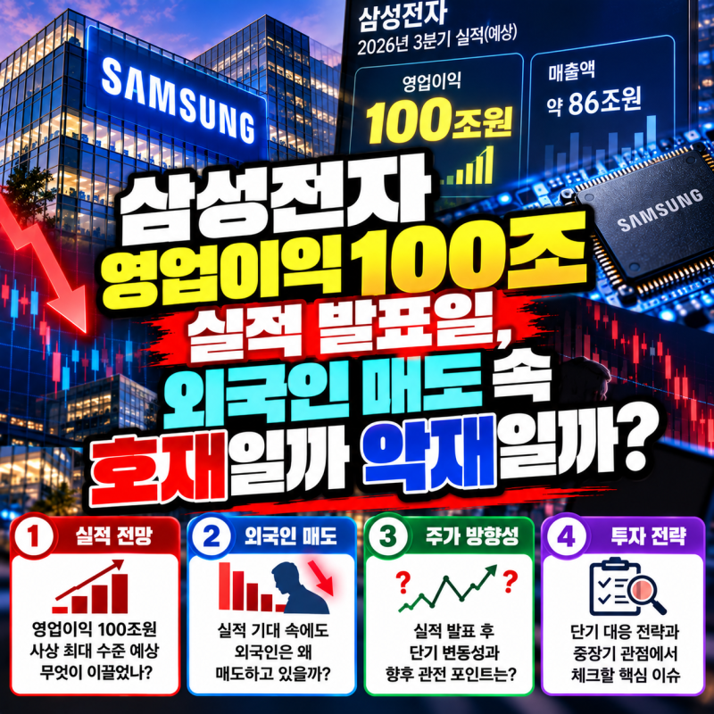 "삼성전자 영업이익 100조 실적 발표일" 외국인 매도 속 호재일까 악재일까