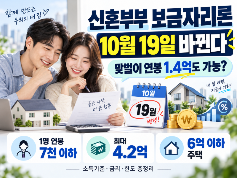 신혼부부 보금자리론 10월 19일 바뀐다｜맞벌이 연봉 1.4억도 가능? 소득조건·금리·한도