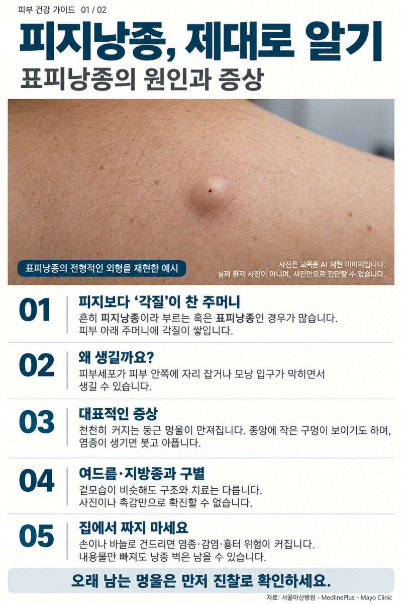 피지낭종 원인과 제거 방법｜여드름·지방종 차이부터 수술·재발까지