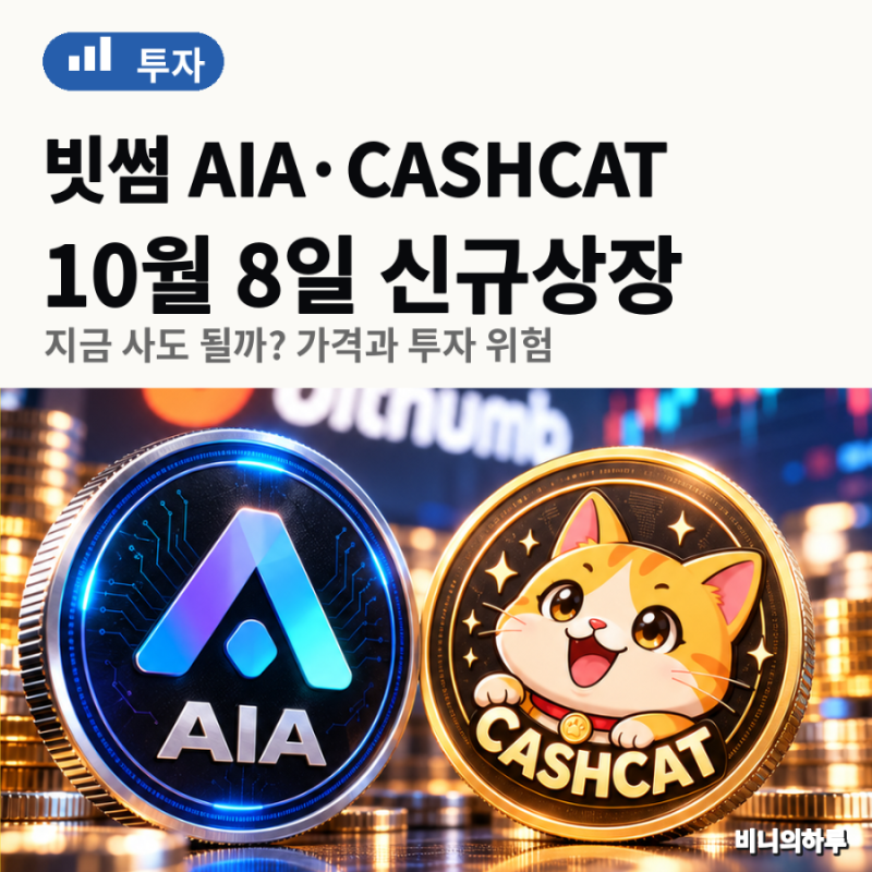 10월 8일 오후 2~3시 빗썸 디에이전트에이아이(AIA), 캐시캣(CASHCAT) 코인 신규 상장 | 지금 매수....