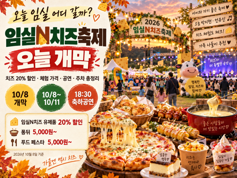 2026 임실N치즈축제 오늘 개막｜치즈 20% 할인·체험 가격·박지현·전유진·주차 총정리