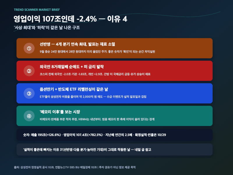 삼성전자 영업이익 107조, 국내 첫 분기 100조 | 그런데 코스피 -2.62% 6,626 — 좋은데 빠진 이유 4....