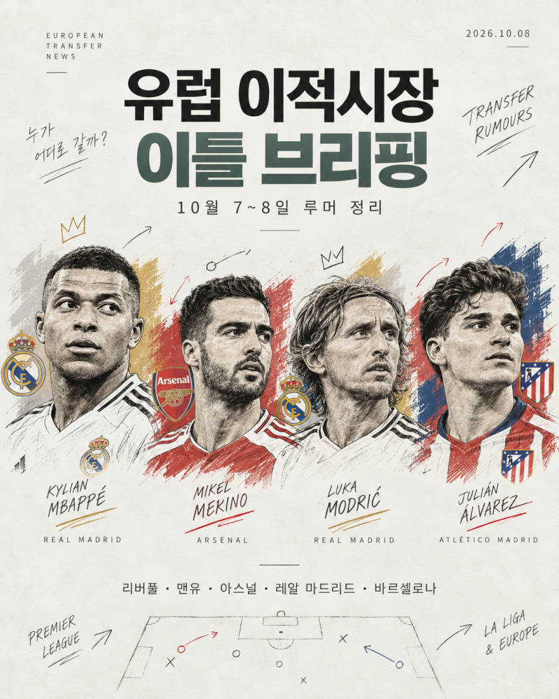 10월 7~8일 유럽축구 이적시장 루머 정리 : 음바페 2,500억? 맨유·아스널·바르사까지