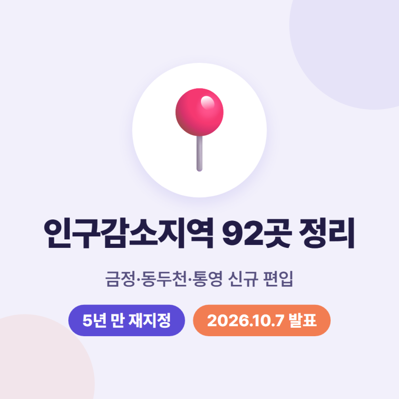 인구감소지역 92곳 어디, 신규 지정 금정·동두천·통영 혜택 정리