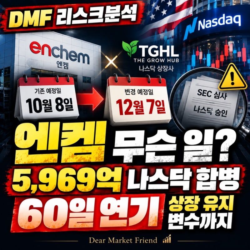 [DMF 리스크분석] 엔켐 무슨 일? 5,969억 나스닥 합병 60일 연기…상장 유지 변수까지