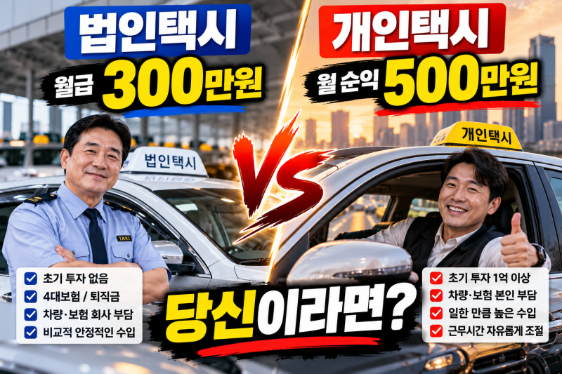법인택시 월급 300만원 vs 개인택시 월 순익 500만원