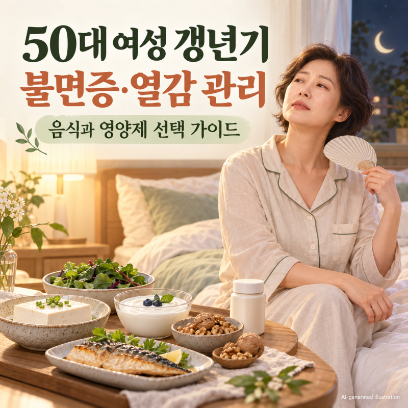 50대 여성 갱년기 증상 관리｜불면증·열감에 좋은 음식과 영양제 선택법