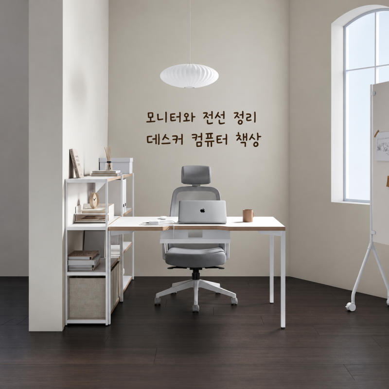 모니터와 전선을 깔끔하게 정리하는 데스커 컴퓨터 책상