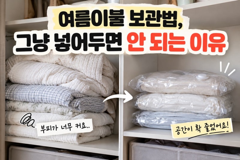 이불 수납공간 부족하다면?압축팩으로 깔끔하게 정리하는 법