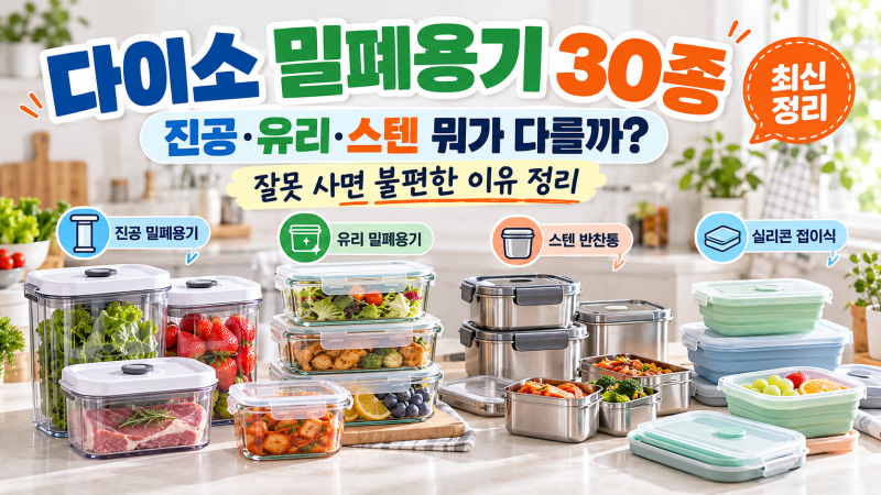 다이소 밀폐용기 30종 나왔다, 진공·유리·스텐 뭐가 다를까? 잘못 사면 불편한 이유
