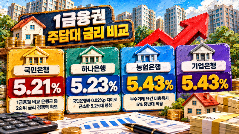 1금융권 아파트매매잔금대출 금리비교 신한은행 주담대 최저금리와 비교