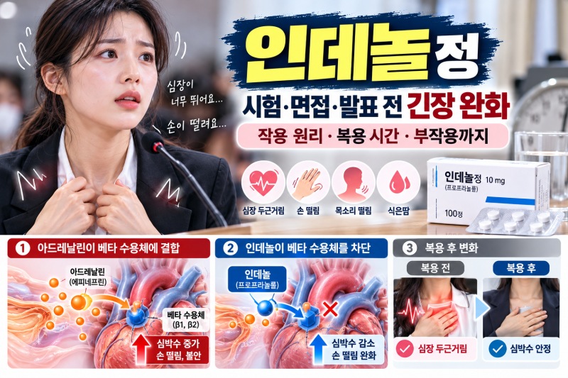 중요한 시험이나 발표 전 떨림을 잡는 '인데놀(Indenol)' 효과 & 올바른 복용법 및 부작용·주의....
